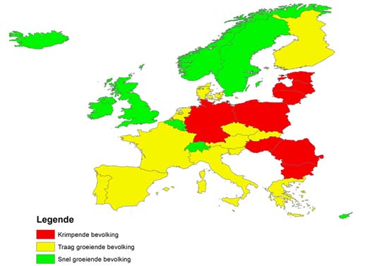 Bevolkingsgroei in Europa 2010-2030