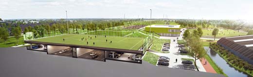 Park en Sportpark op tunneldak A4 in aanbouw