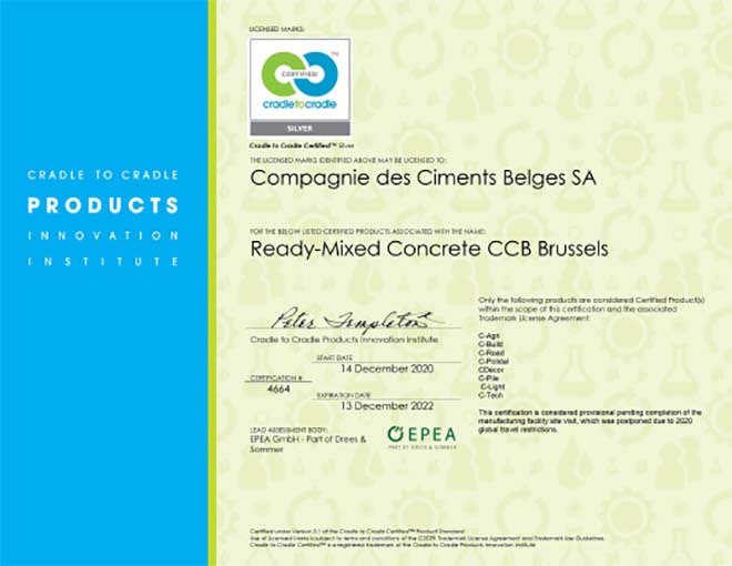 CCB Beton Brussel behaalt het Cradle to Cradle Silver certificaat