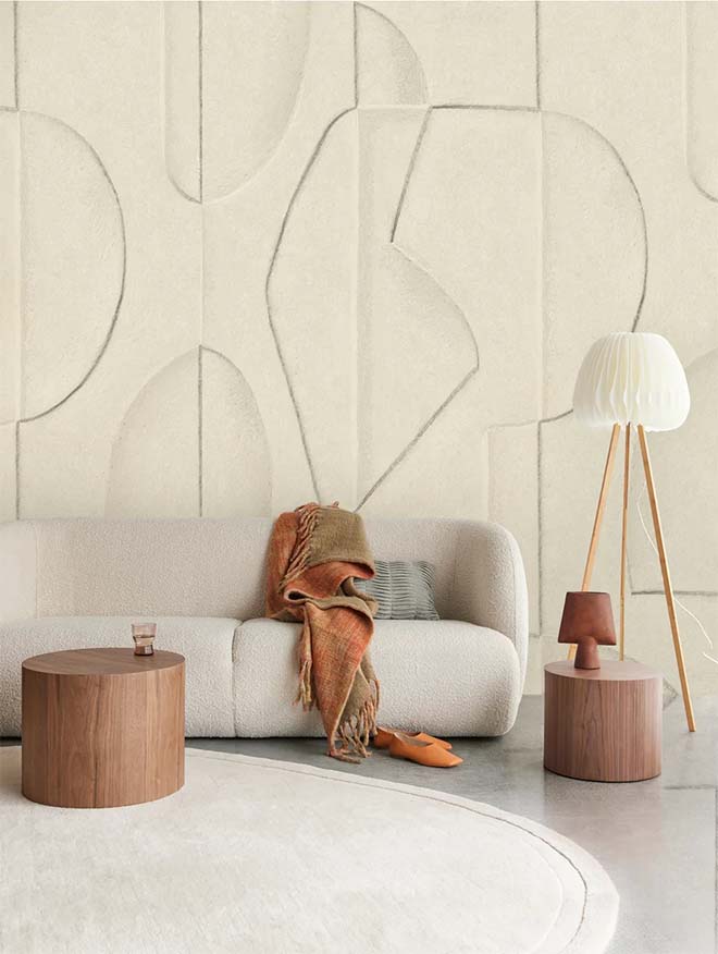 Minimalistische trend op je muren: behang met sculpturale vormen en grafische lijnen