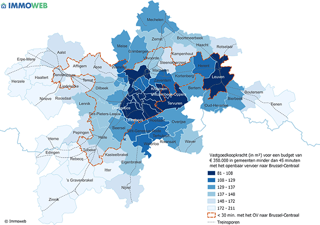 Vastgoedkoopkracht verdubbelt op 45 minuten van Brussel