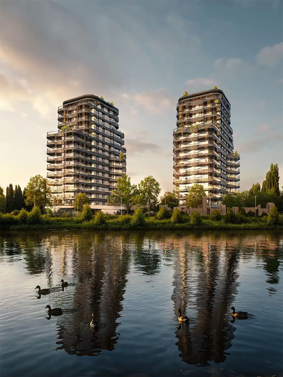 Woonproject EVER hertekent skyline Kortrijk met woontorens en stadspark
