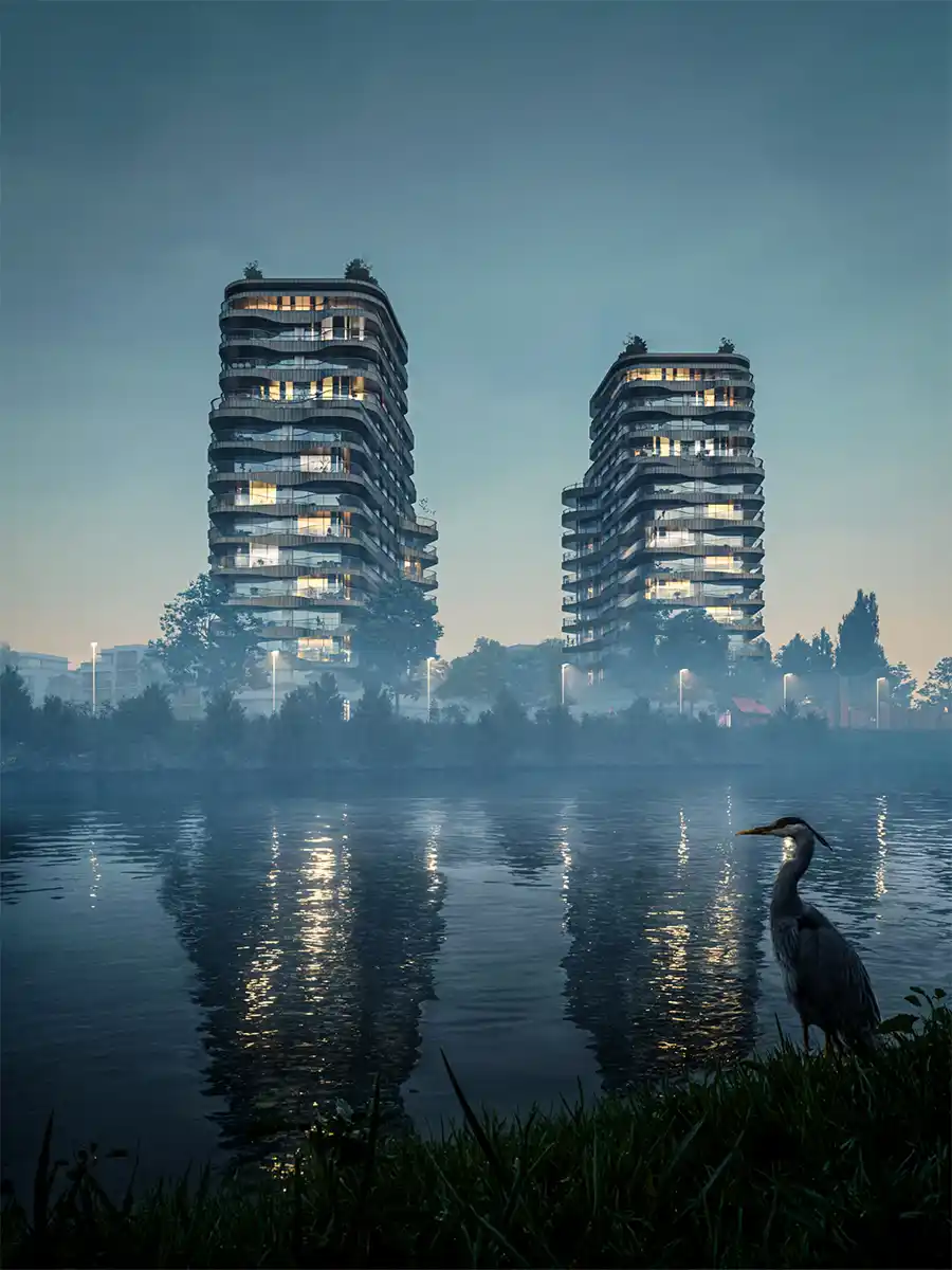 De EVER-woontorens op de Blekerijsite in Kortrijk