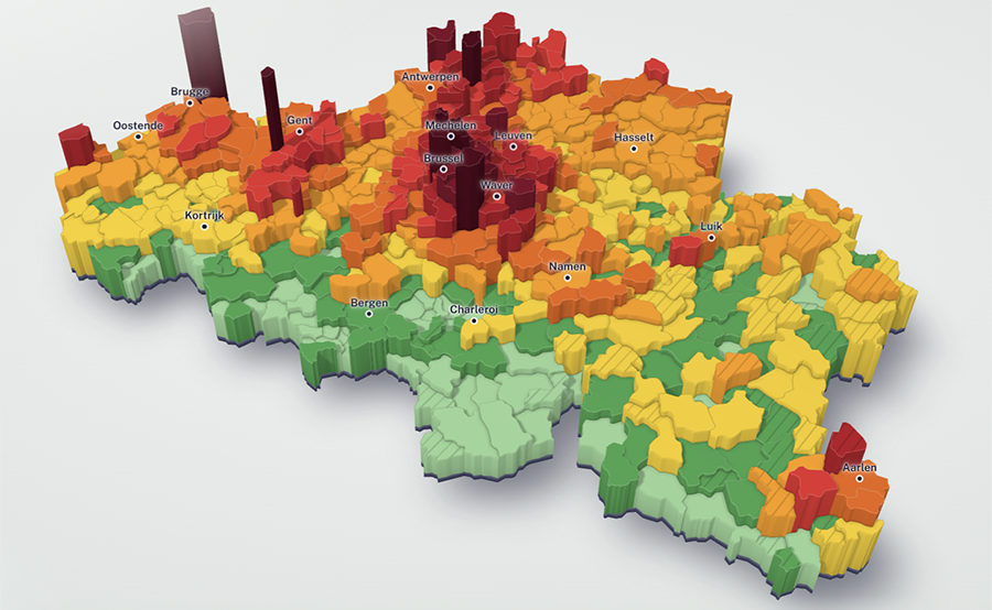 Belgische vastgoedprijzen in beeld op nieuwe 3D-kaart