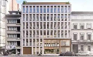 Treemont: nieuw houten kantoorgebouw van zes hoog in Europese wijk